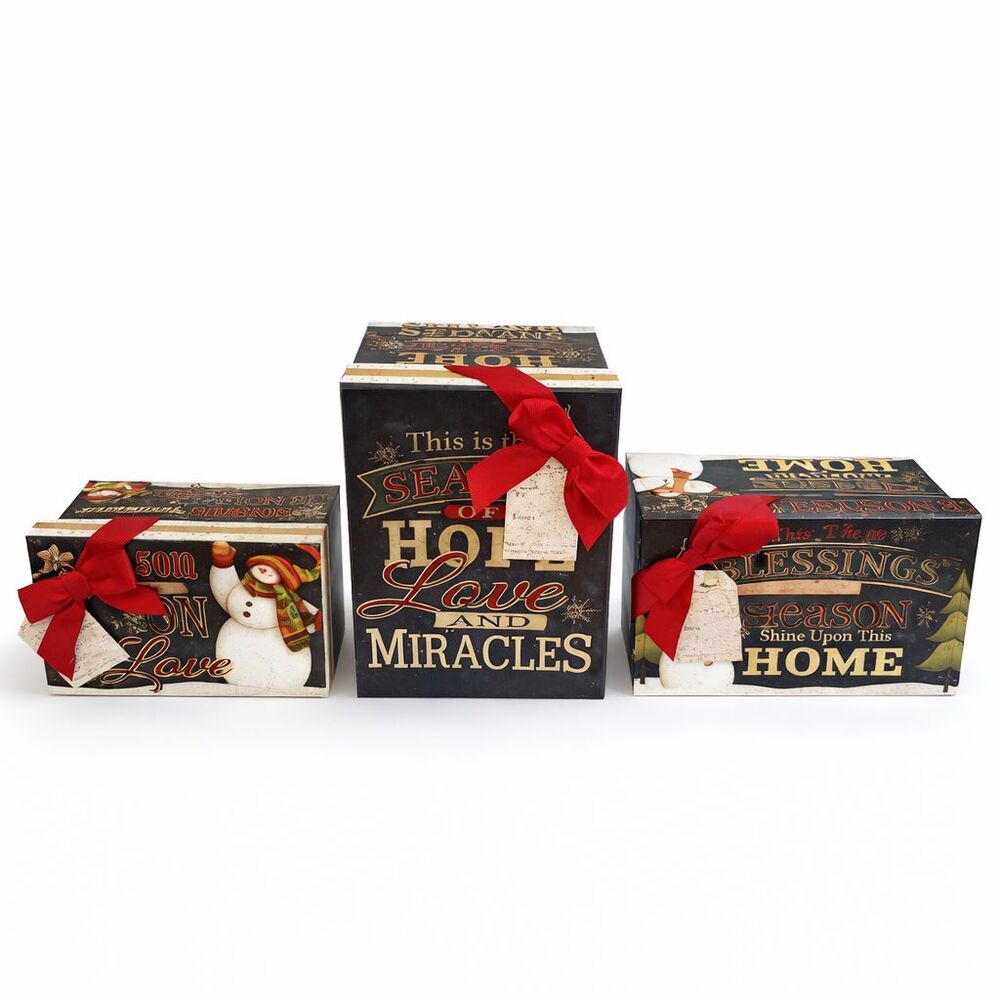 Lot of 3 Angela Anderson Christmas Snowman Gift Boxes Red Various Quotes NEW